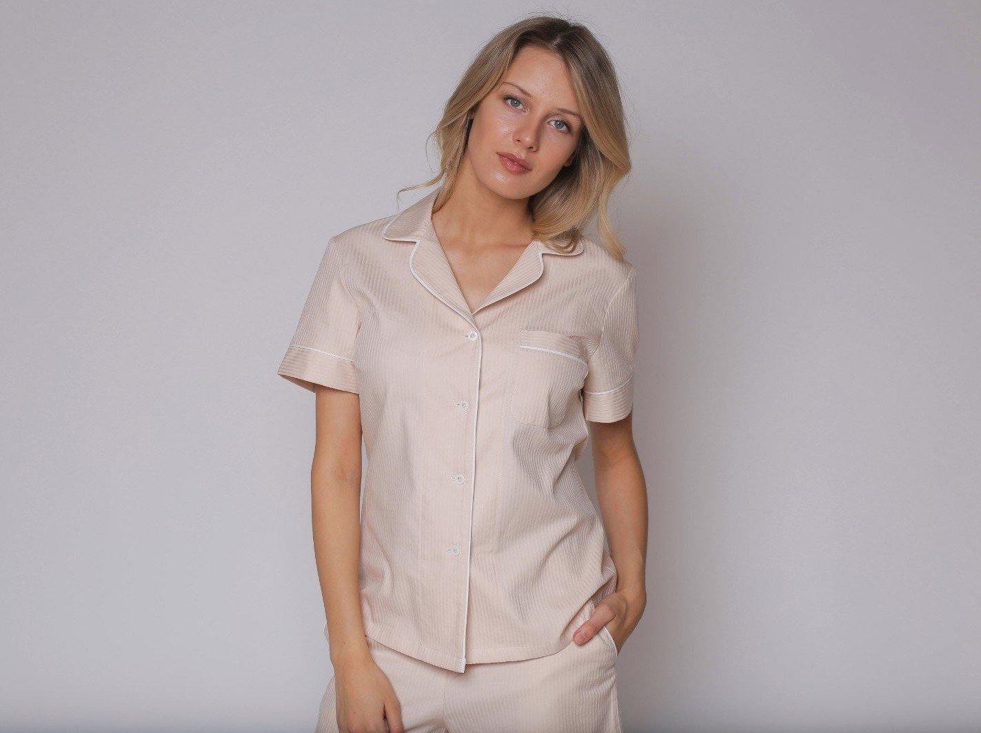 Alicia Vanilla Stripe - Pajamas with shorts (15 colors) - the-homely.com